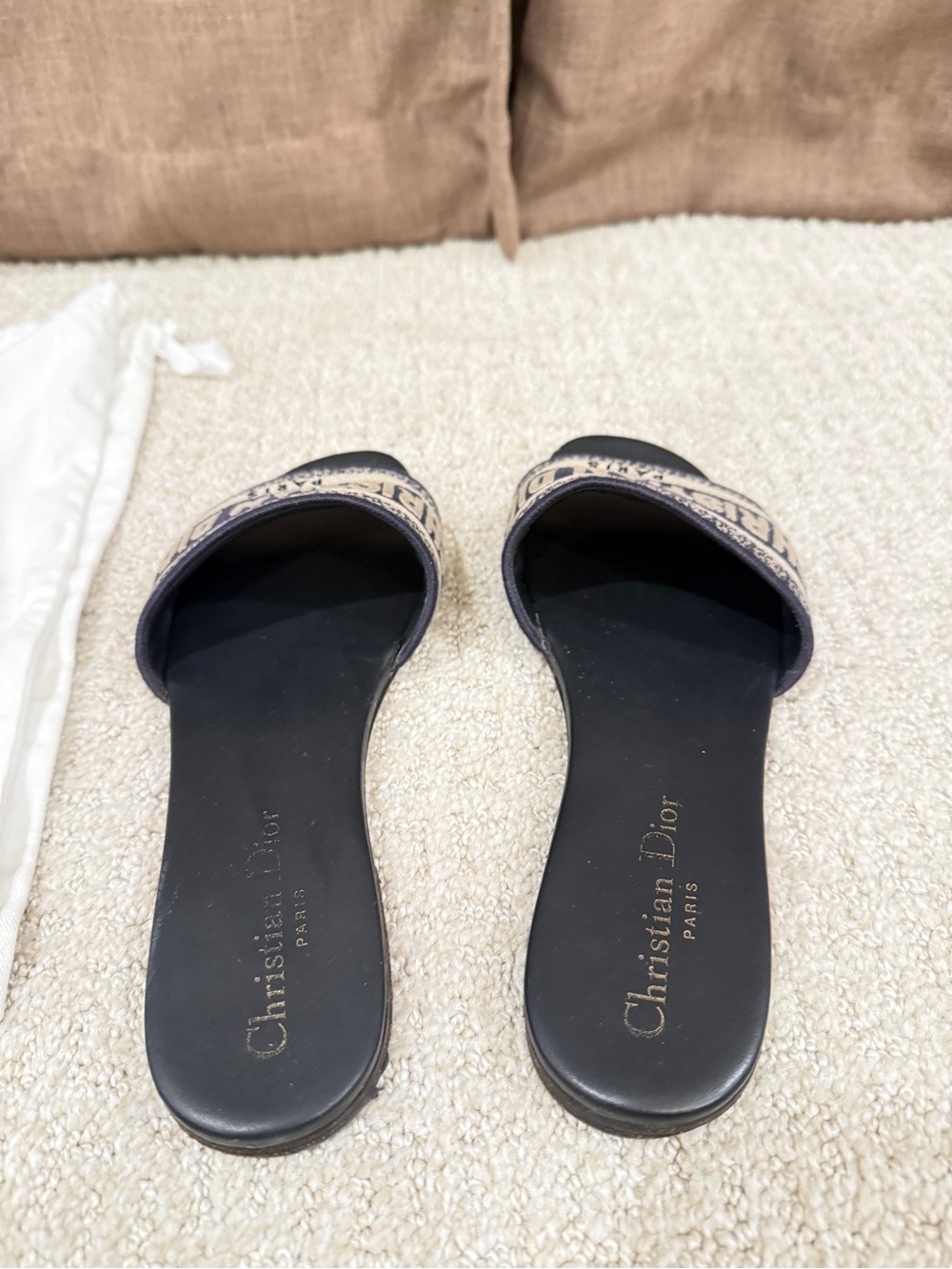 Dior Deep Blue & Beige Embroidered Logo Slide Sandals - Picture 6 of 10